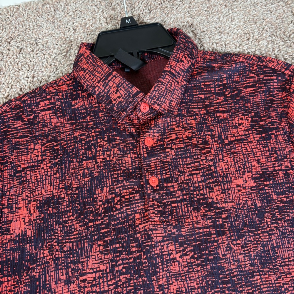 Adidas Golf Mens Red Black Glitch Graphic Performance Polo Shirt Medium